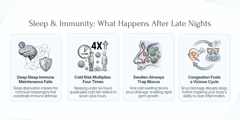 Sleep Deprivation and Sinus Infections - Image is Indicating about Sleep and Immunity - What Happens After Late Nights